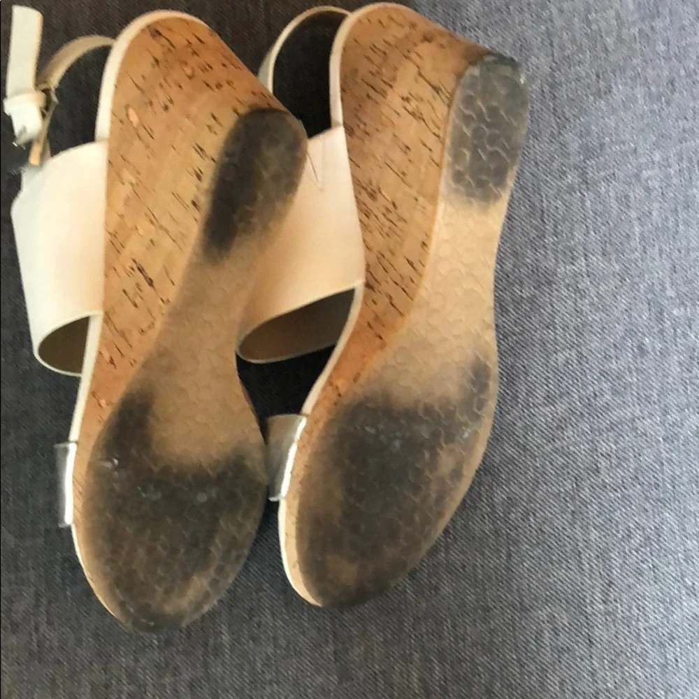 Calvin Klein white/cork leather wedge sandal size 8